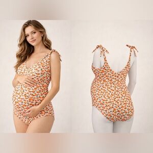 Isabel Maternity Floral Tie Strap One-Piece Swimsuit Size M